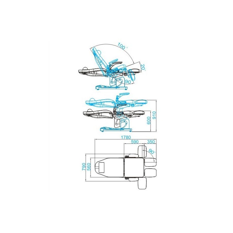 Szary elektryczny fotel podiatryczny Zaffiro 709A