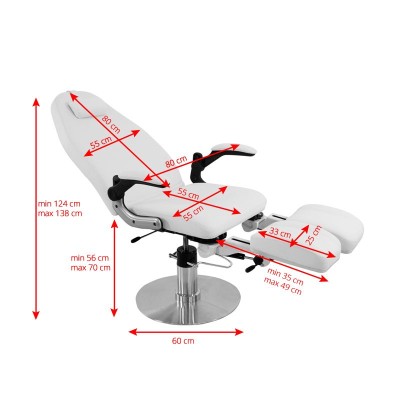Biała hydrauliczna fotele do leczenia podiatrycznego Zaffiro.