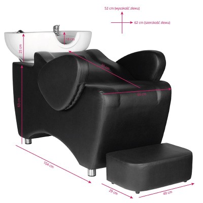 Czarna stacja do mycia włosów z fotelem