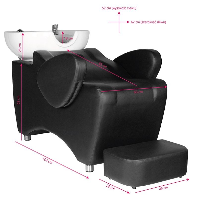 Czarna stacja do mycia włosów z fotelem