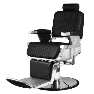 Czarna fryzjerska krzesło z podnóżkiem