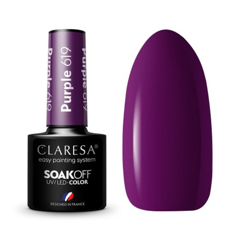 CLARESA Lakier hybrydowy PURPLE 619 -5g -Hybrydowe żele i lakiery- 