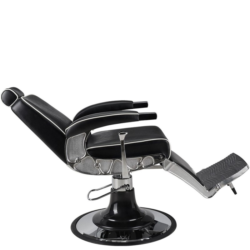 Black barber chair, chrome base