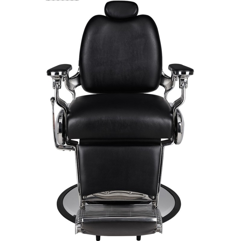 Czarny fotel barberski Duke chromowany