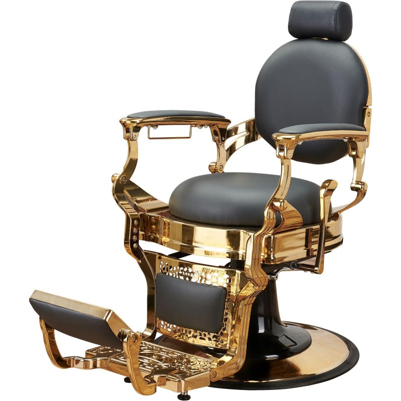 Czarny fotel barberski złota podstawa