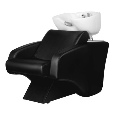 Czarna stacja do mycia włosów z fotelem