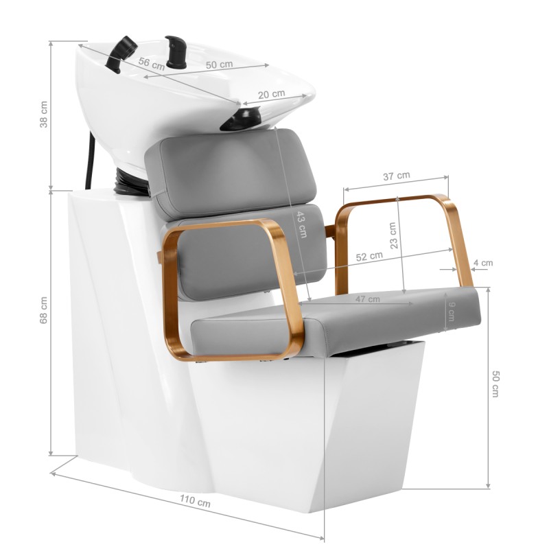 Gray shampoo chair gold accents