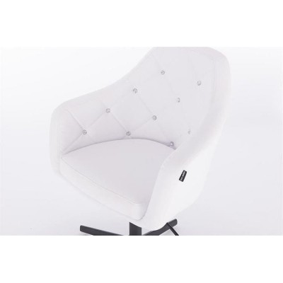 White faux-leather chair black cross-base
