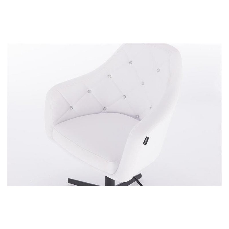 White faux-leather chair black cross-base