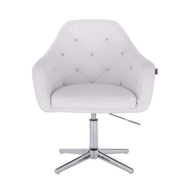 White eco-leather cosmetic chair chrome-crossbase