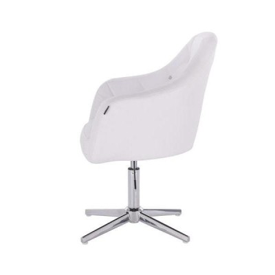 White faux-leather chair chrome-cross base