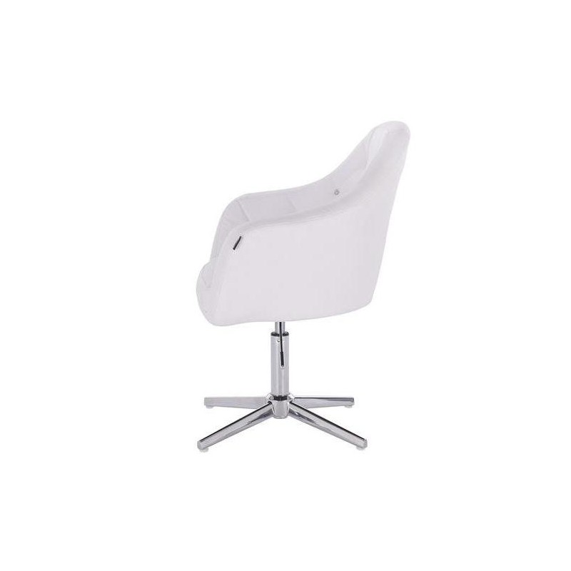 White faux-leather chair chrome-cross base