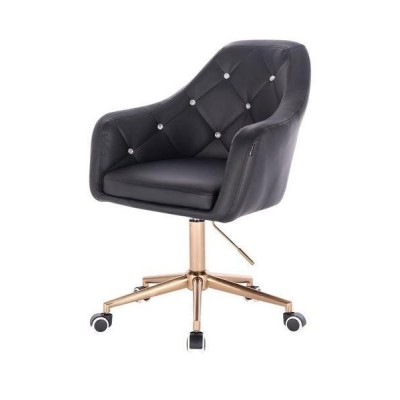 Czarne ekoskórzane krzesło złote kółka