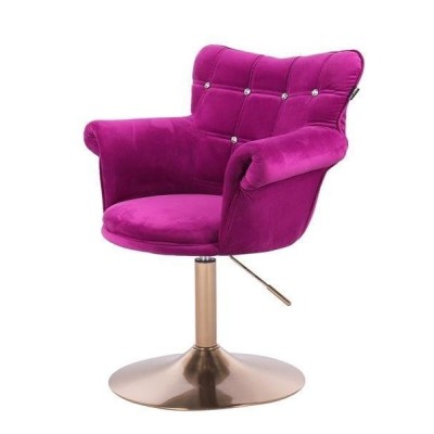 Fuksjowe welurowe krzesło, złota podstawa