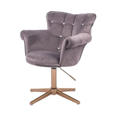 Grafitowy welurowy fotel złota podstawa