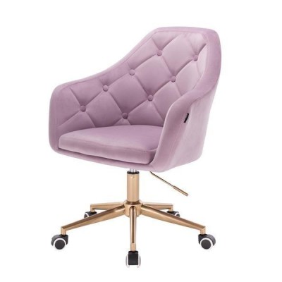 Wrzosowy welurowy fotel złota podstawa