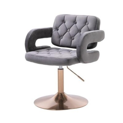 Grafitowy welurowy fotel złota podstawa