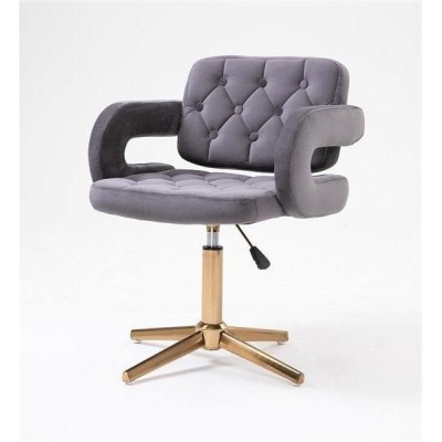 Grafitowe welurowe krzesło złoty krzyżak