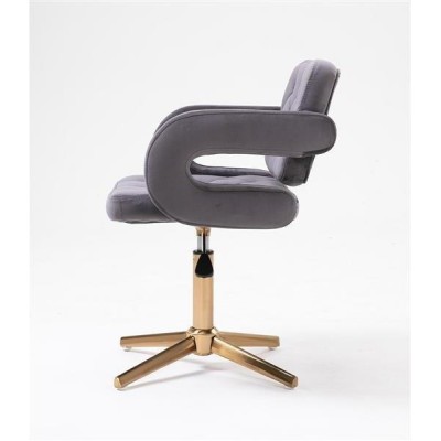 Grafitowe welurowe krzesło złoty krzyżak