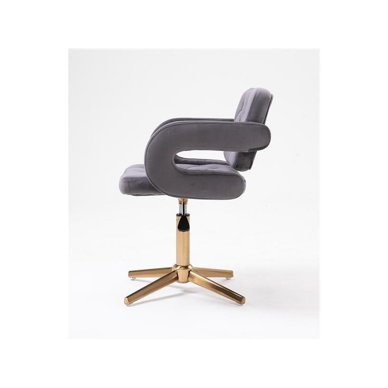 Grafitowe welurowe krzesło złoty krzyżak