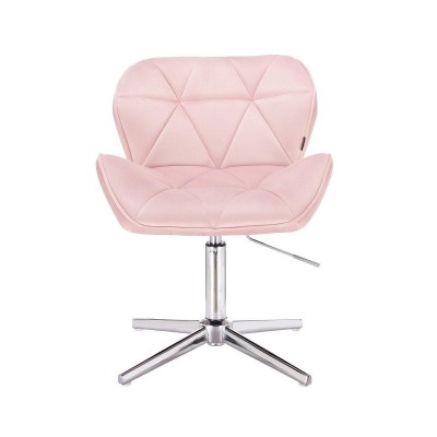 Pudrowy welur fotel srebrny krzyżak