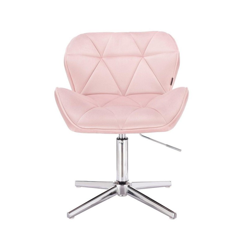 Pudrowy welur fotel srebrny krzyżak