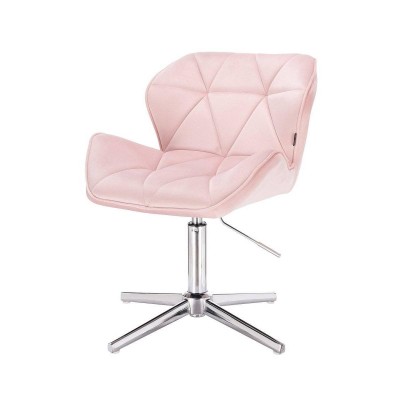 Welurowe krzesło pudrowy róż krzyżak