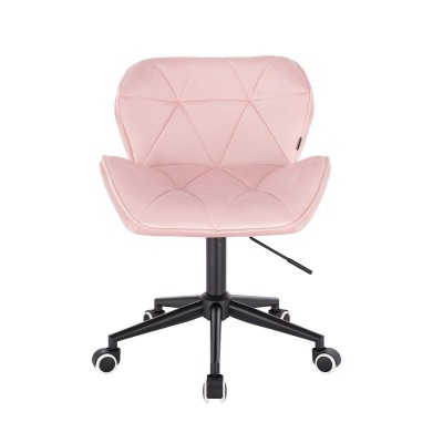 Powder-pink velour chair, black casters