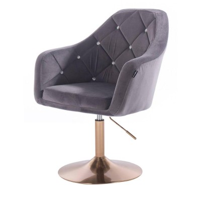 FOTEL BLERM  CRISTAL  GRAFITOWY WELUR ZŁOTA PODSTAWA -Fotele Welurowe- 