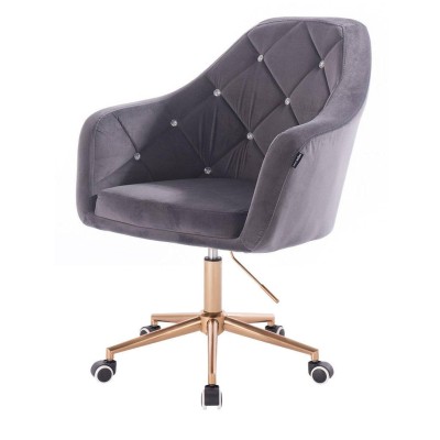 FOTEL BLERM  CRISTAL K GRAFITOWY WELUR ZŁOTA PODSTAWA -Fotele Welurowe- 