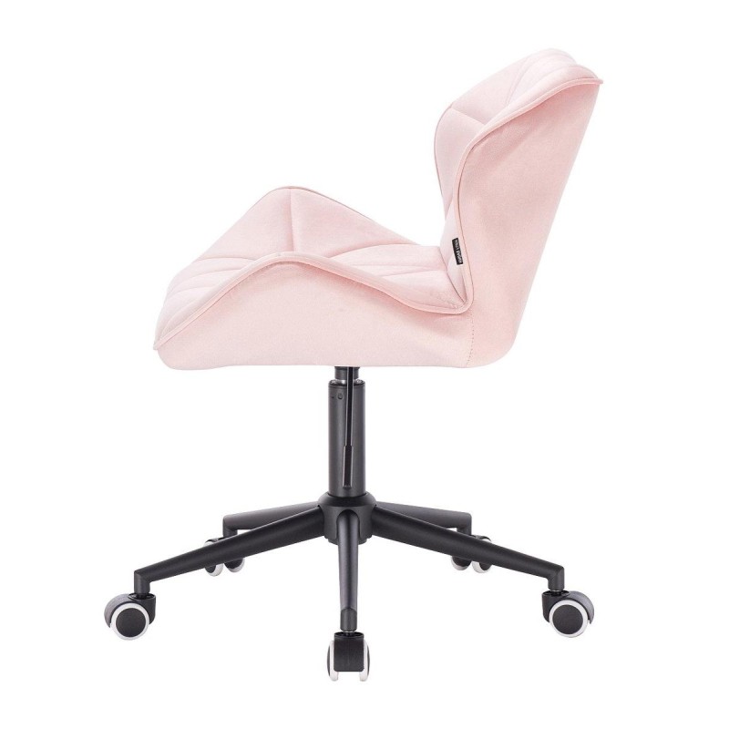 Pudrowe welurowe krzesło czarna podstawa