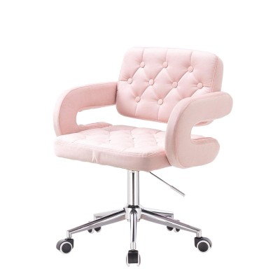 Powder-pink velvet chair, chrome base