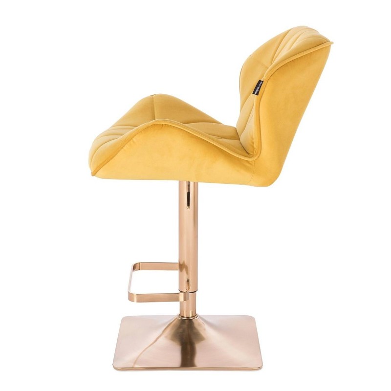 Yellow velvet stool gold base