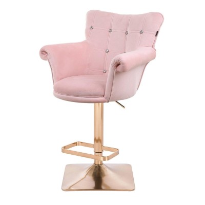 FOTEL LORA CRISTAL KW PUDROWY RÓŻ WELUR ZŁOTA PODSTAWA -Fotele Welurowe- 
