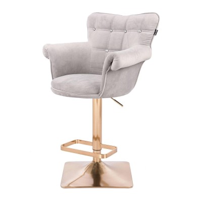 FOTEL LORA CRISTAL KW STALOWY WELUR ZŁOTA PODSTAWA -Fotele Welurowe- 