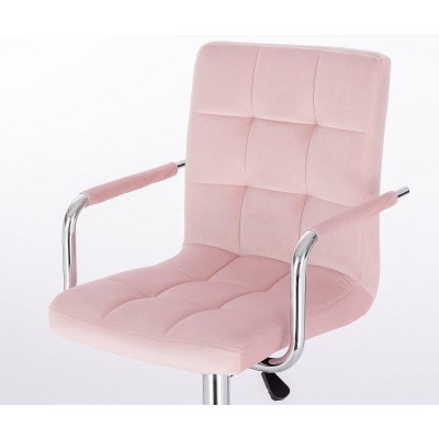Powder-pink velour stool silver base