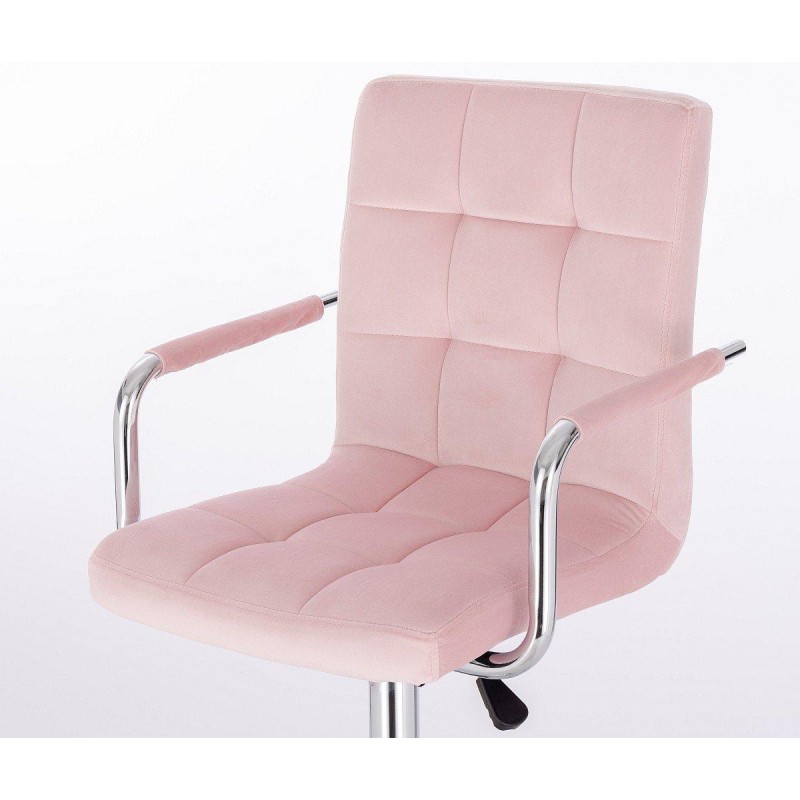 Powder-pink velour stool silver base