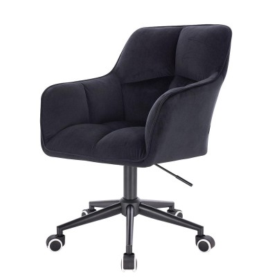 Czarne welurowe krzesło z kółkami