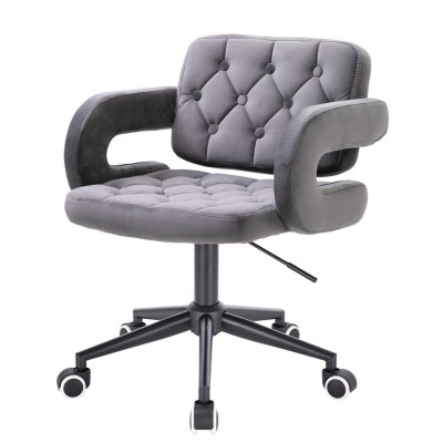 Grafitowy welurowy fotel na kółkach