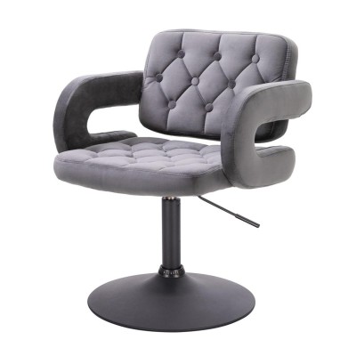 Grafitowe welurowe krzesło czarna podstawa