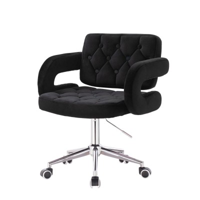 Black velvet salon chair chrome-wheeled