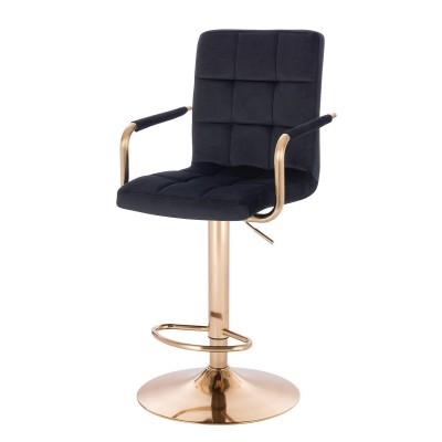 Black velvet salon stool gold