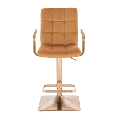 Miodowe welurowe krzesło złota podstawa