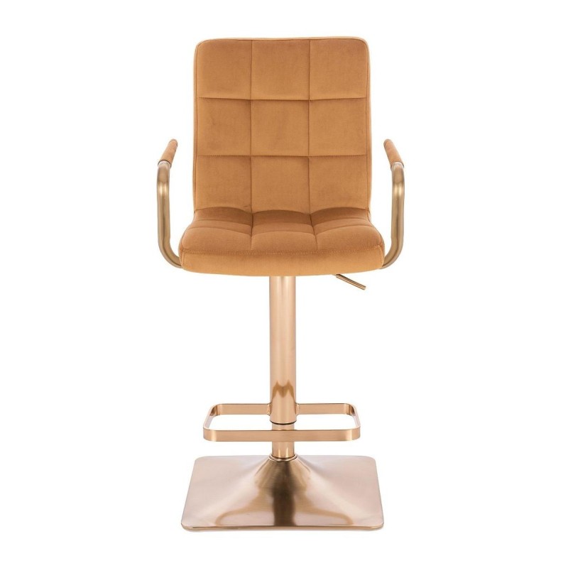 Miodowe welurowe krzesło złota podstawa