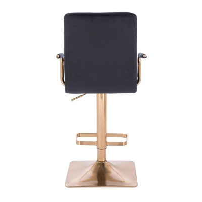 Square gold-base black velvet stool