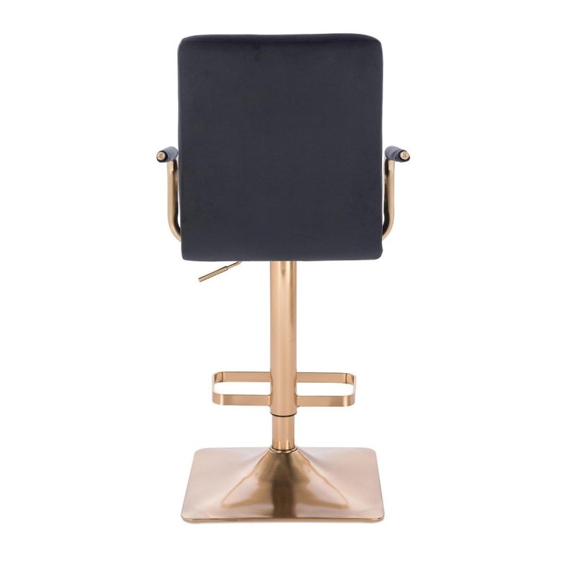Square gold-base black velvet stool