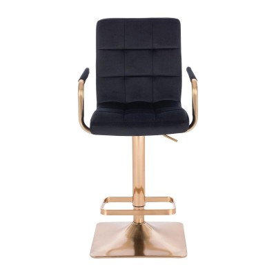 Black velvet stool gold base