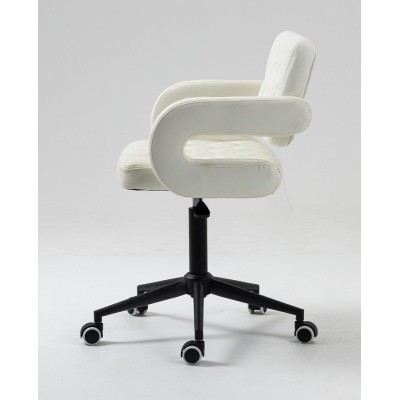 White vinyl stool black base
