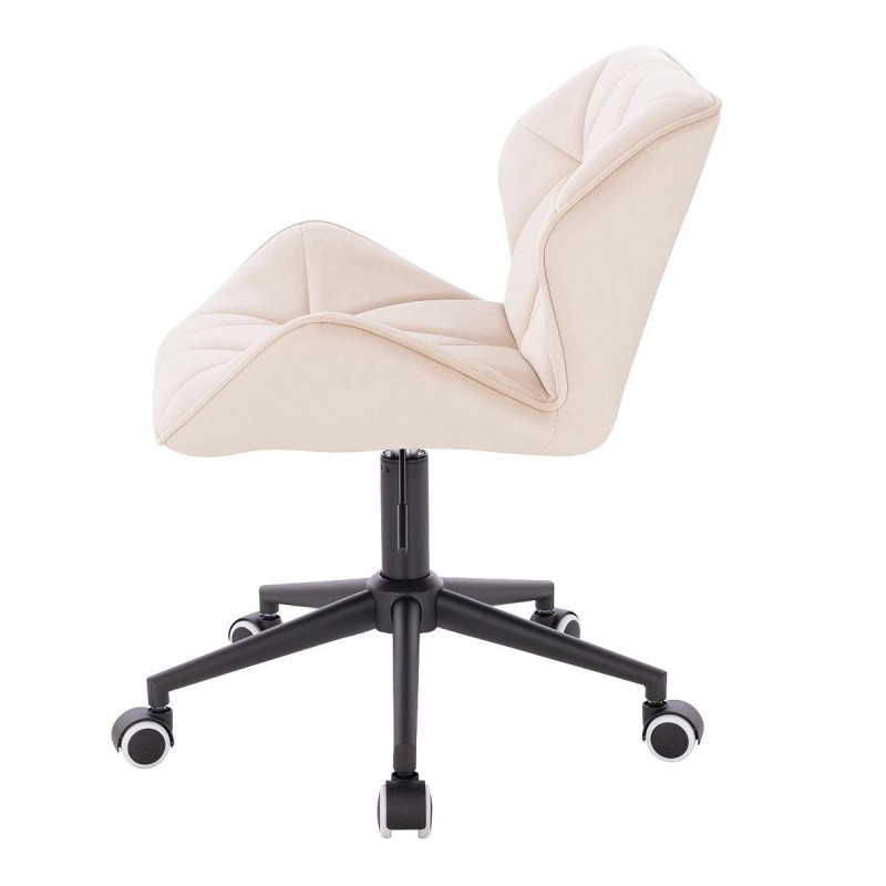 Cream velour chair black wheels