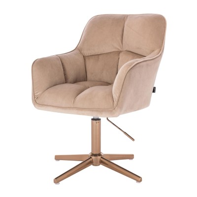 Latte velvet chair, gold cross-base